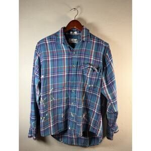 Men’s Vintage Sears Roebuck Size Small Blue Plaid Street Style Grunge Flannel